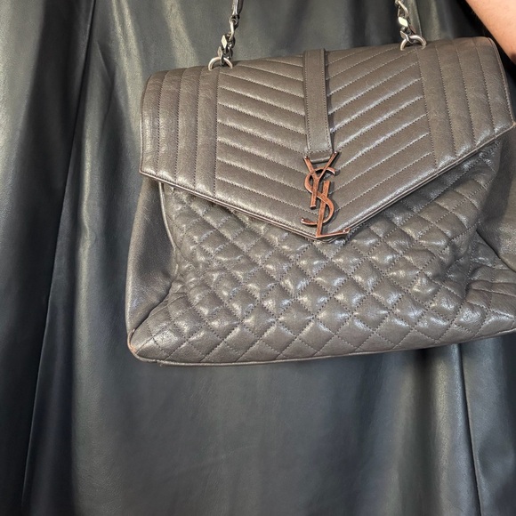 YSL Leather Bag Monogram College Flap Quilted w/ Chain - Picture 16 of 16